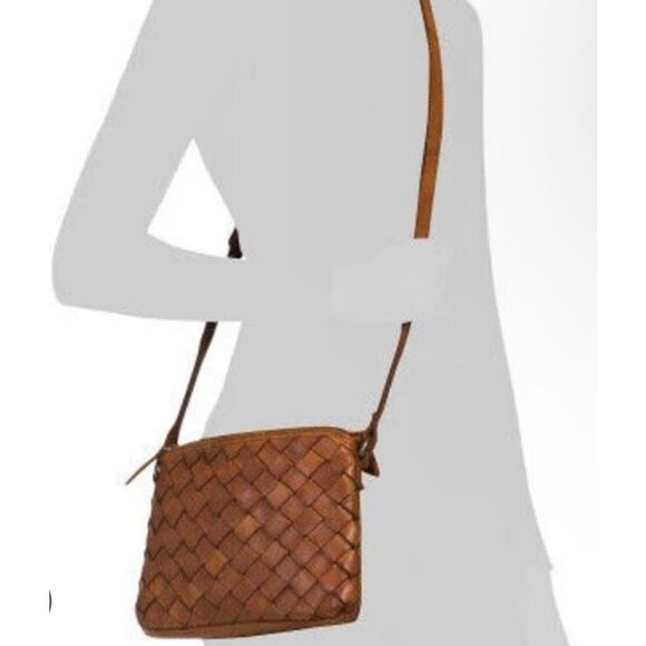 Velenca Holland Women's Woven Leather Crossbody Cognac Brown Purse Bag EUC Boho - Picture 2 of 13